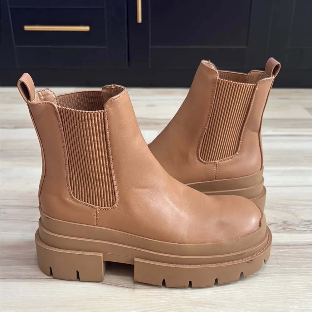 Topshop Brody Chunky Chelsea Boots Camel Tan Platform Lug Sole EU 38